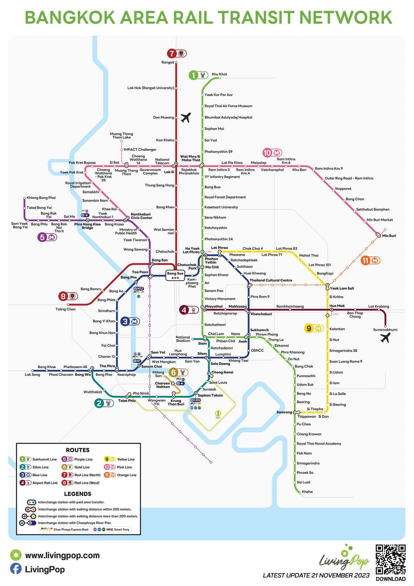 Map of Bangkok Metro and Subway System BTS and MRT